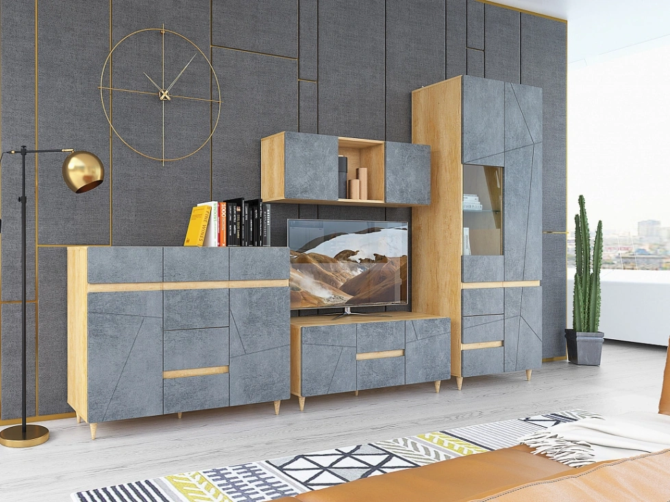 Модульная гостиная Киото 2, дуб небраска / бетон тёмный