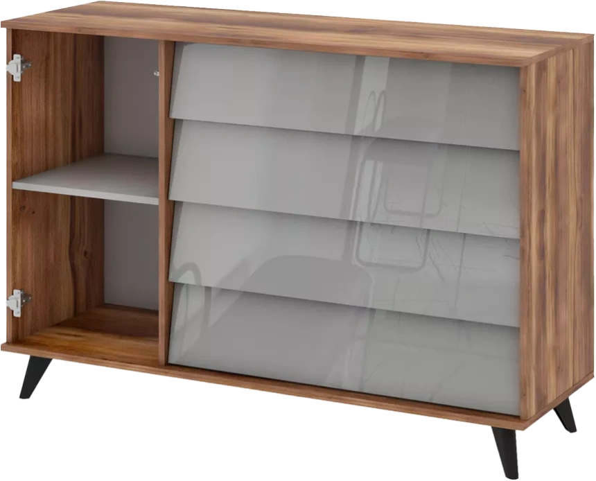 Комод в спальню Онтарио, 4 ящика, Дуб Барокко / Серый глянец