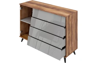 Комод в спальню Онтарио, 4 ящика, Дуб Барокко / Серый глянец