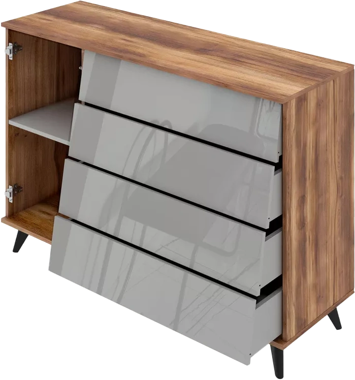 Комод в спальню Онтарио, 4 ящика, Дуб Барокко / Серый глянец