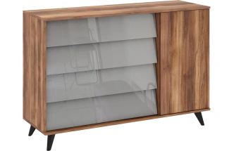 Комод в спальню Онтарио, 4 ящика, Дуб Барокко / Серый глянец