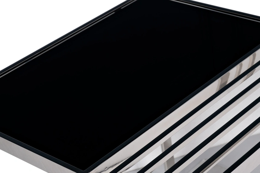 Журнальный стол 13RX-50330, 55x55x55, закаленное стекло, черный / серебро