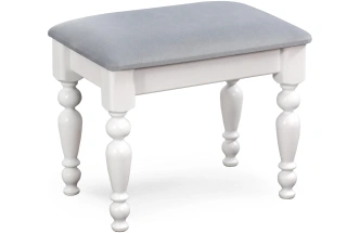 Банкетка №11, массив сосны, белый полупрозрачный / велюр серый