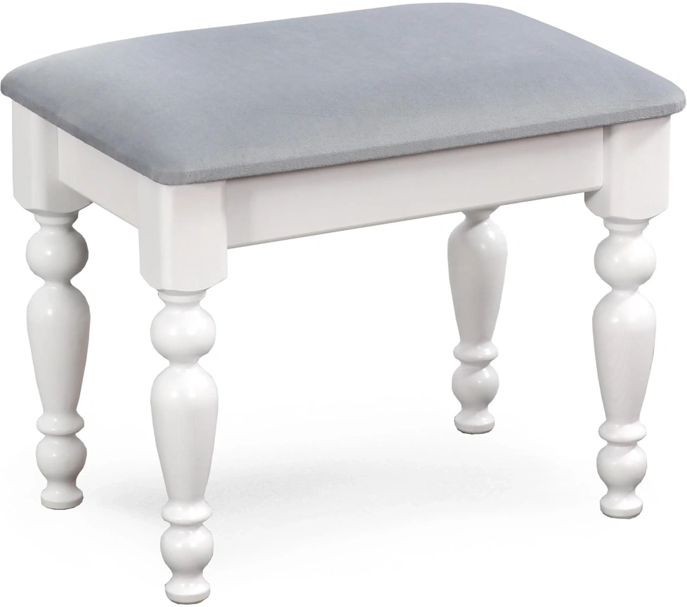 Банкетка №11, массив сосны, белый полупрозрачный / велюр серый