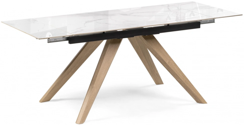 Обеденный раздвижной стол Морсби, 140(200)x80x80, керамика, statuario cara / дуб монтана