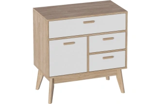 Комод Калгари, с дверью, 3 ящиками, дуб светлый / белый матовый