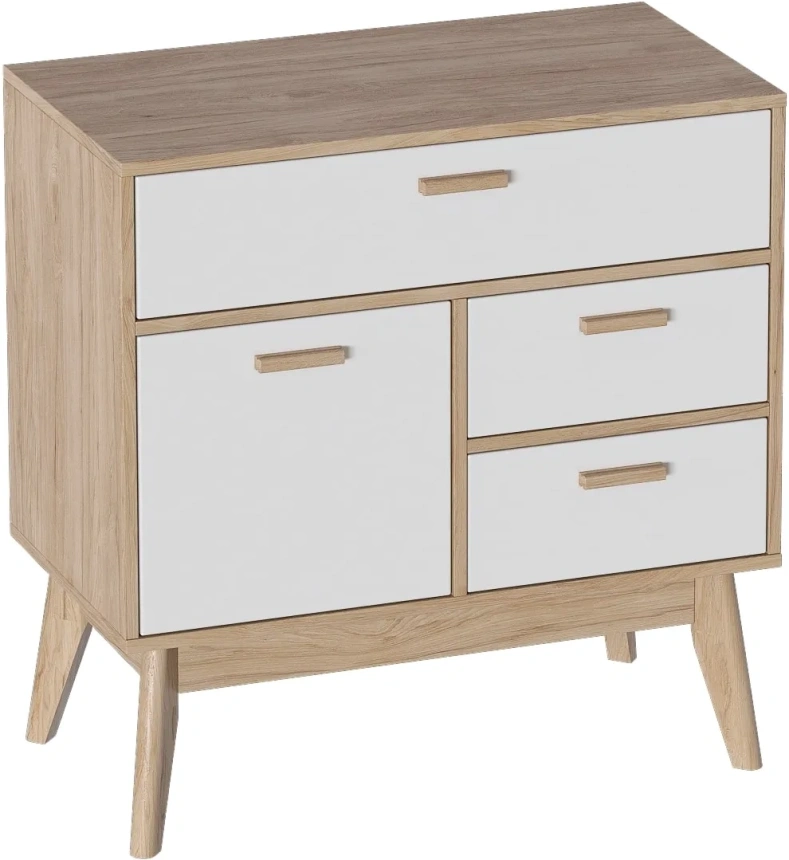 Комод Калгари, с дверью, 3 ящиками, дуб светлый / белый матовый