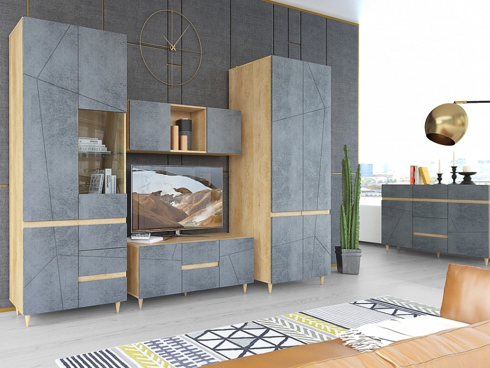 Модульная гостиная Киото, дуб небраска / бетон тёмный