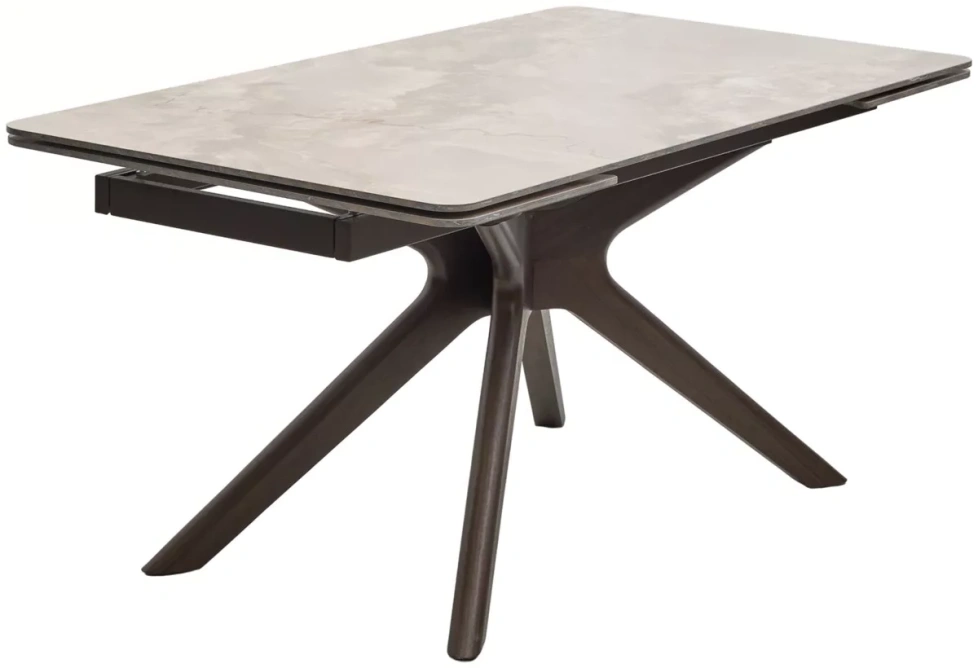 Обеденный раздвижной стол Eder 160, Gloss Cold Jade Solid Ceramic, Орех