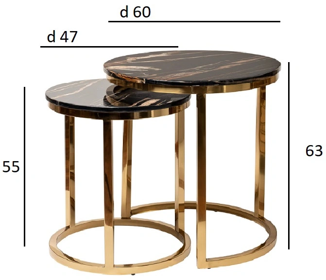 Комплект журнальных столов 57EL-ET101B-BL, 60x60x63, искусственный мрамор, черный мрамор / золото