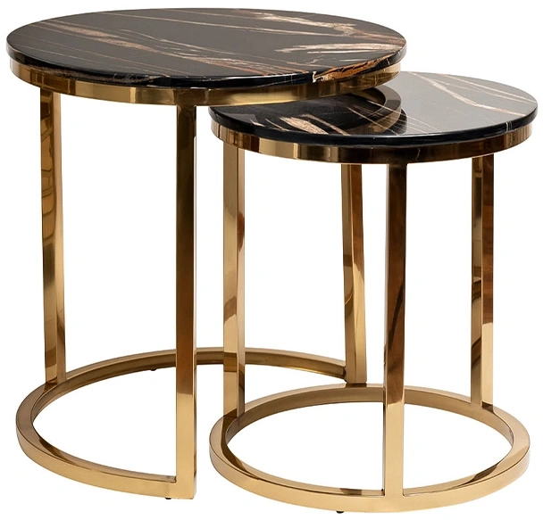 Комплект журнальных столов 57EL-ET101B-BL, 60x60x63, искусственный мрамор, черный мрамор / золото