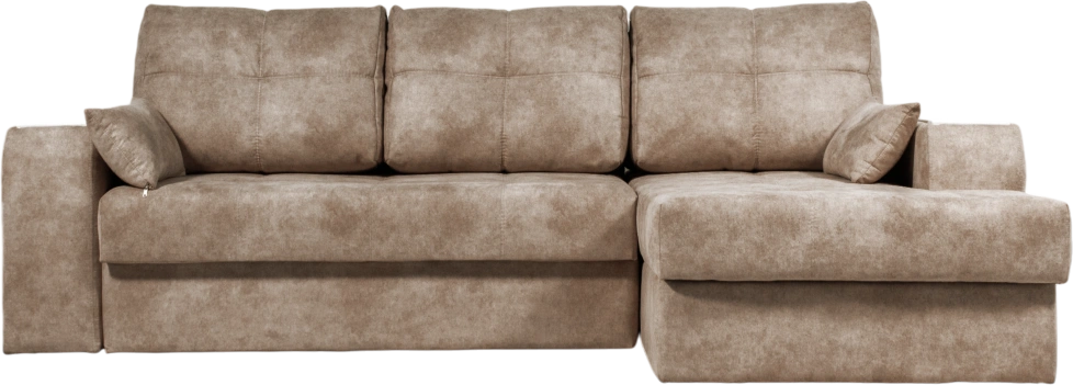 Диван угловой Остин, ткань Tornado camel, угол правый, декор Рамух белый