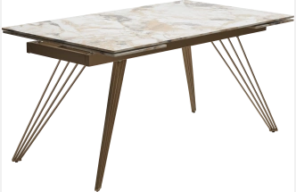 Кухонный стол раздвижной Acerra New 160, Gloss Grand Jade Solid Ceramic, каркас цвета шампань