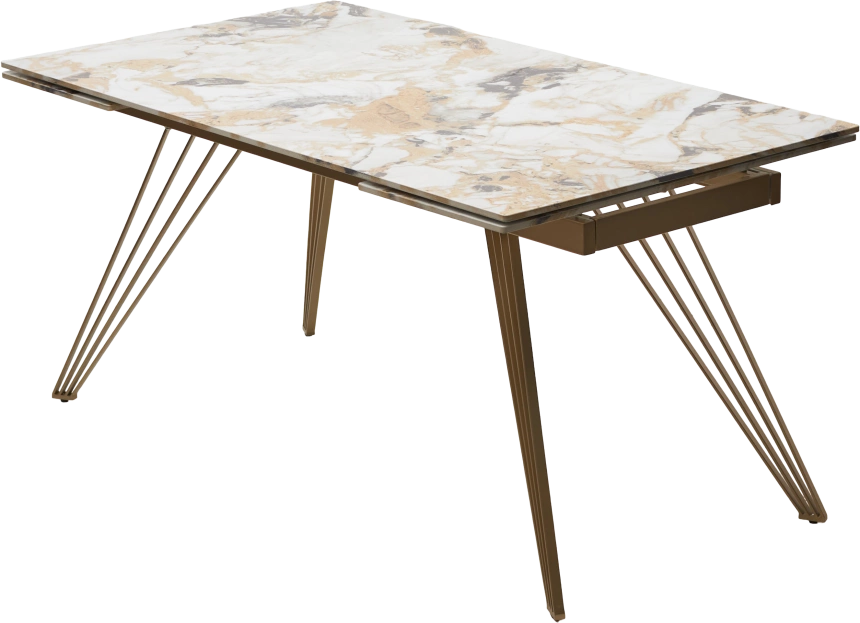 Кухонный стол раздвижной Acerra New 160, Gloss Grand Jade Solid Ceramic, каркас цвета шампань