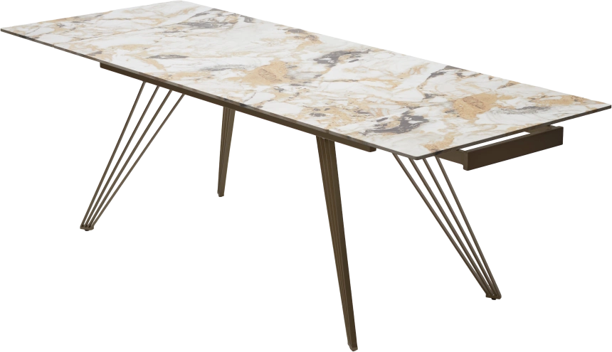 Кухонный стол раздвижной Acerra New 160, Gloss Grand Jade Solid Ceramic, каркас цвета шампань