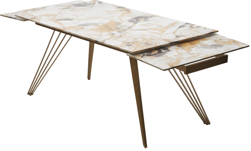 Кухонный стол раздвижной Acerra New 160, Gloss Grand Jade Solid Ceramic, каркас цвета шампань