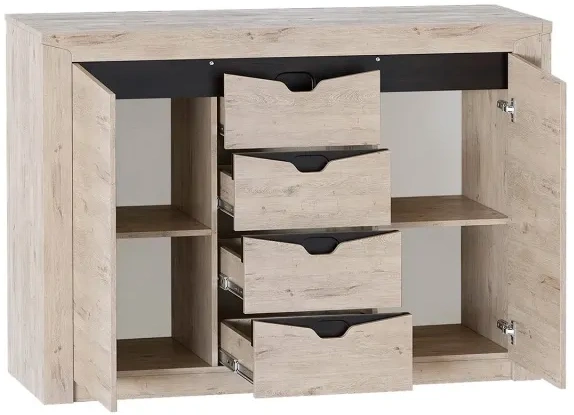 Тумба Соренто, с полками и четырьмя ящиками, дуб бонифаций