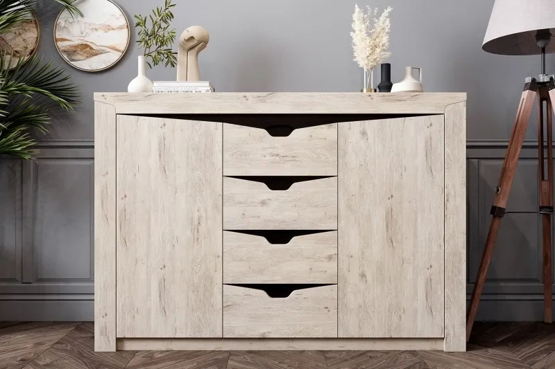 Тумба Соренто, с полками и четырьмя ящиками, дуб бонифаций