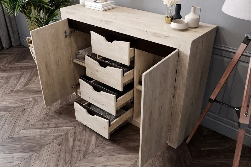 Тумба Соренто, с полками и четырьмя ящиками, дуб бонифаций