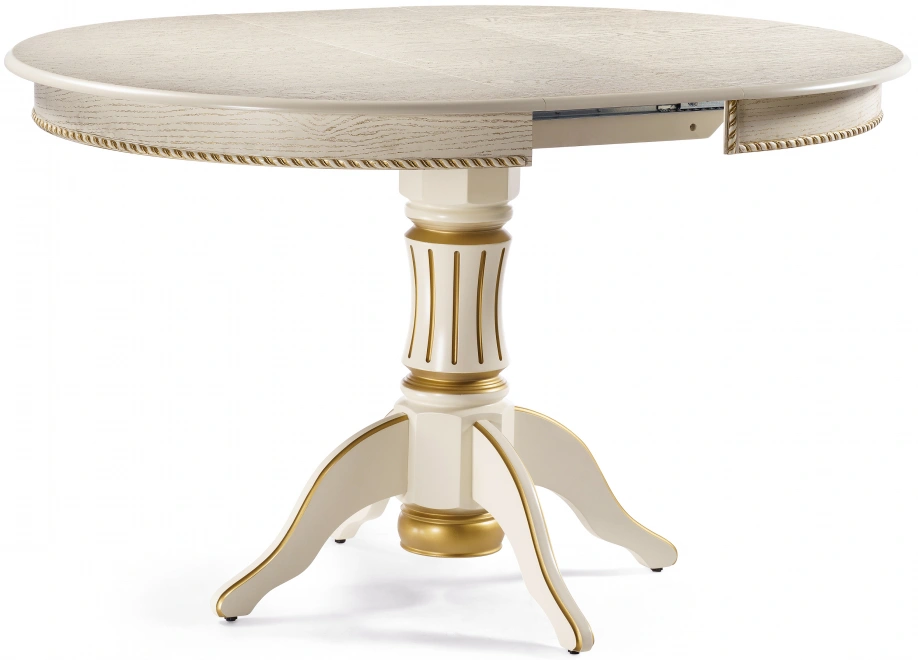 Кухонный раздвижной стол Павия, 100(130)х100х79, крем / золотая патина