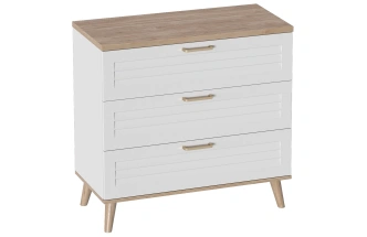 Комод Гавана, на ножках, с тремя ящиками, дуб натуральный светлый / белый матовый