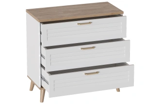 Комод Гавана, на ножках, с тремя ящиками, дуб натуральный светлый / белый матовый