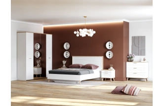 Комод Гавана, на ножках, с тремя ящиками, дуб натуральный светлый / белый матовый