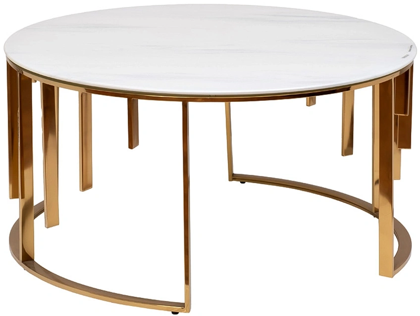Журнальный стол GY-10006, 90x90x43, стекло в пленке ПВХ, белый мрамор / золото 
