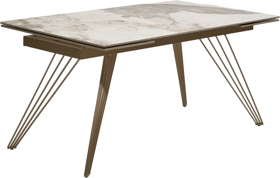 Кухонный стол раздвижной Acerra New 160, Gloss Luxury Pandora Solid Ceramic, каркас цвета шампань