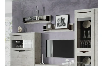 Шкаф двухдверный Соренто, со стеклом, дуб бонифаций