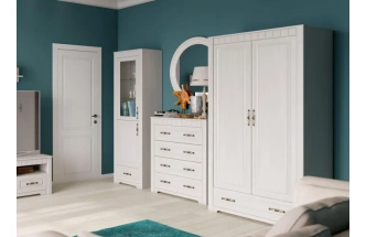 Шкаф двухдверный Прованс, распашной для одежды, бодега белая / патина премиум