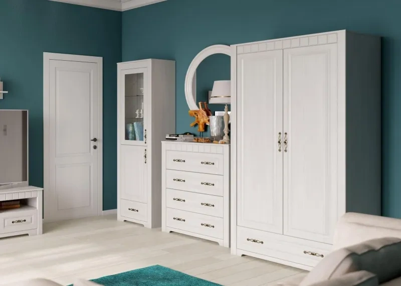 Шкаф двухдверный Прованс, распашной для одежды, бодега белая / патина премиум