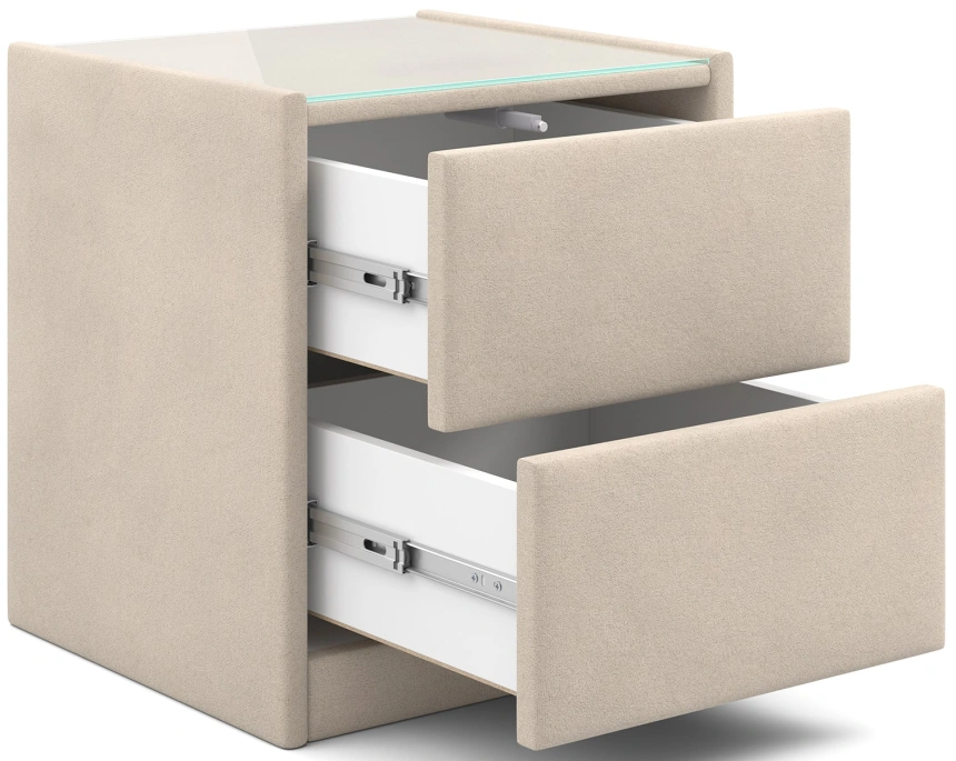 Тумба прикроватная Аризона, мягкая, с ящиками, велюр, мора бежевый