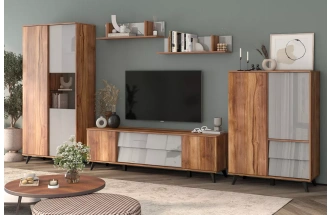 Гостиная модульная Онтарио 2, Дуб Барокко янтарный / Серый Асфальт глянец