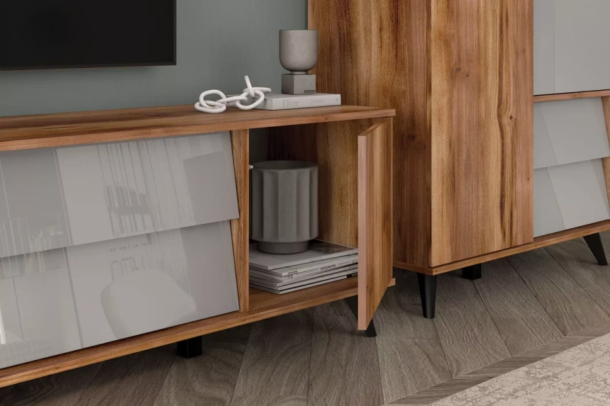 Гостиная модульная Онтарио 2, Дуб Барокко янтарный / Серый Асфальт глянец