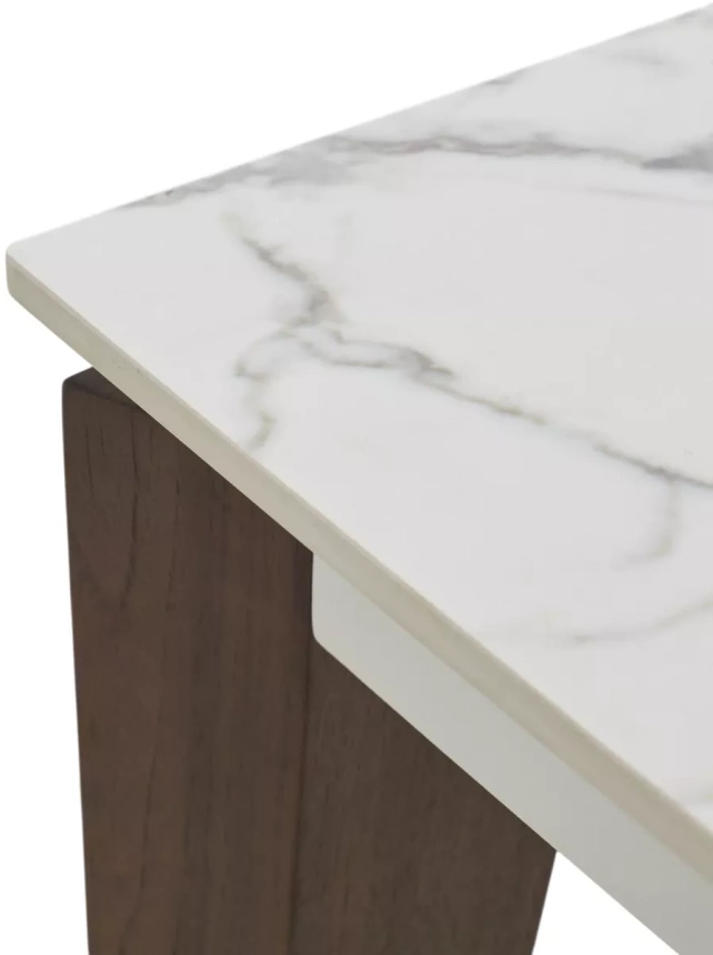 Обеденный раздвижной стол Esmir 160, Matte Arabescato Solid Ceramic, орех