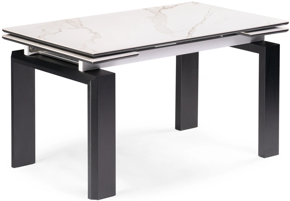 Кухонный обеденный раздвижной стол Давос, 140(200)х80х78, керамика, белый мрамор / черный кварц