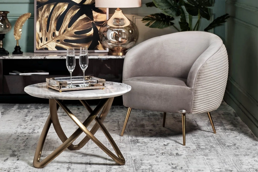 Журнальный стол 57EL-STOL/ZH-790B, 70x70x50, природный мрамор, белый мрамор / золото