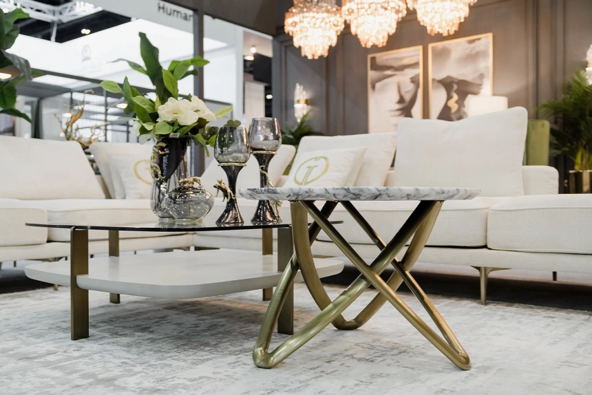 Журнальный стол 57EL-STOL/ZH-790B, 70x70x50, природный мрамор, белый мрамор / золото