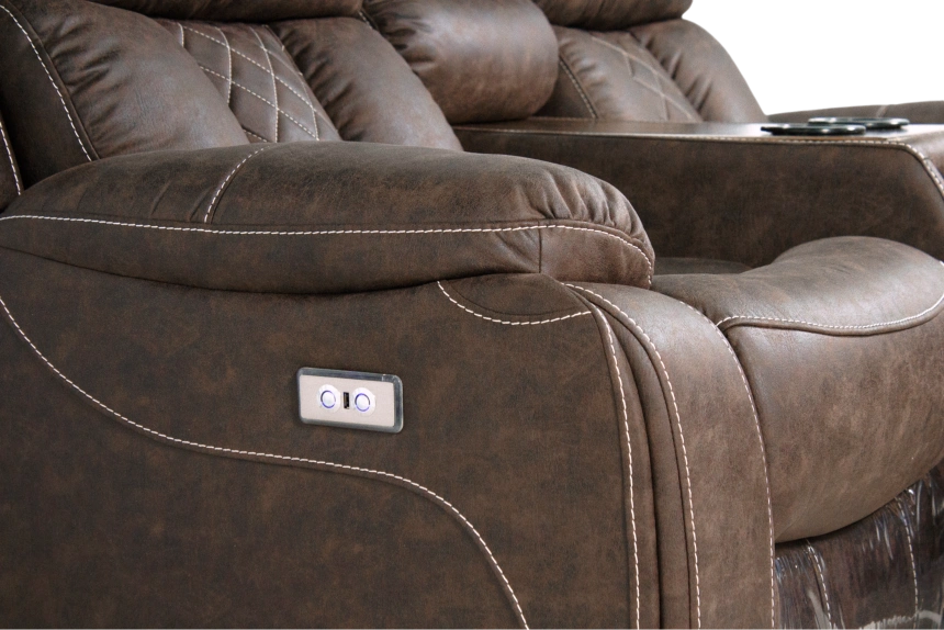 Диван прямой Азалия, электрореклайнер, двухместный, Стайл 03 / Эбен / Контрастная отстрочка