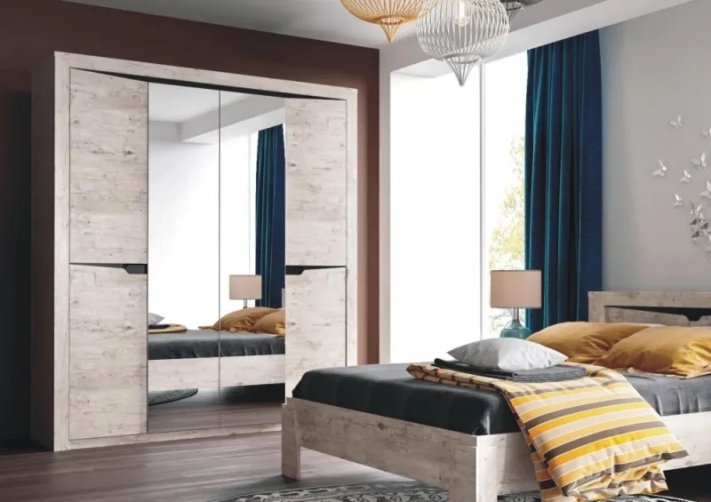 Шкаф четырехдверный Соренто, распашной с зеркалом, дуб бонифаций