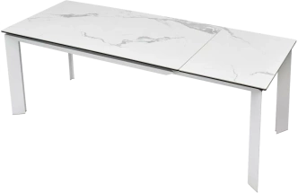 Кухонный стол раздвижной Cremona 140, Matte Statuario Белый мрамор матовый, керамика, белый каркас