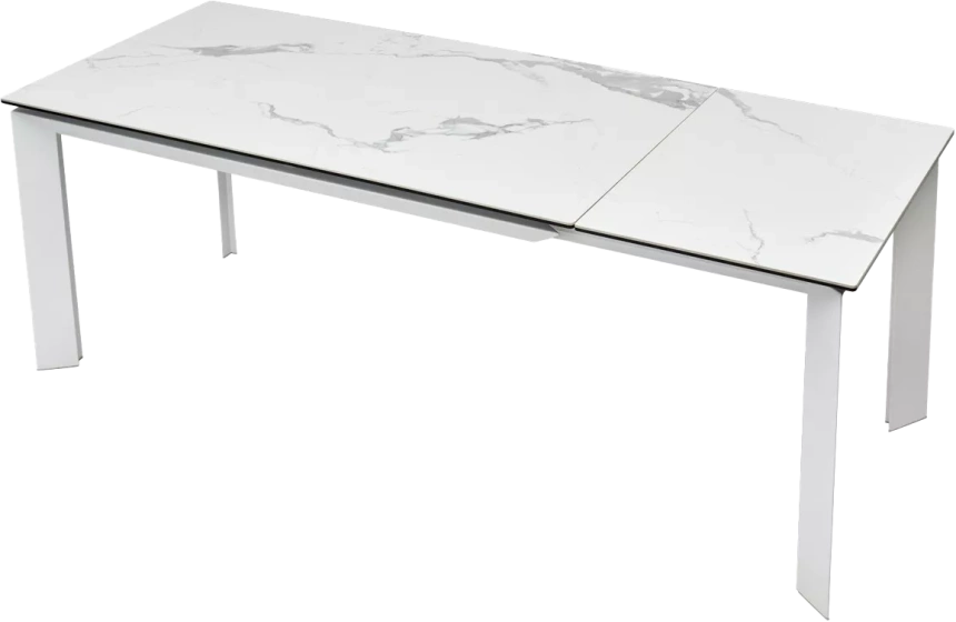 Кухонный стол раздвижной Cremona 140, Matte Statuario Белый мрамор матовый, керамика, белый каркас