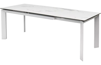 Кухонный стол раздвижной Cremona 140, Matte Statuario Белый мрамор матовый, керамика, белый каркас