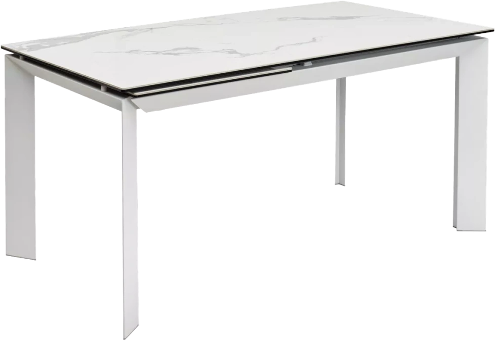 Кухонный стол раздвижной Cremona 140, Matte Statuario Белый мрамор матовый, керамика, белый каркас