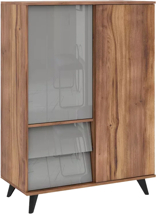 Комод в гостиную Онтарио, 2 ящика, Дуб Барокко / Серый глянец