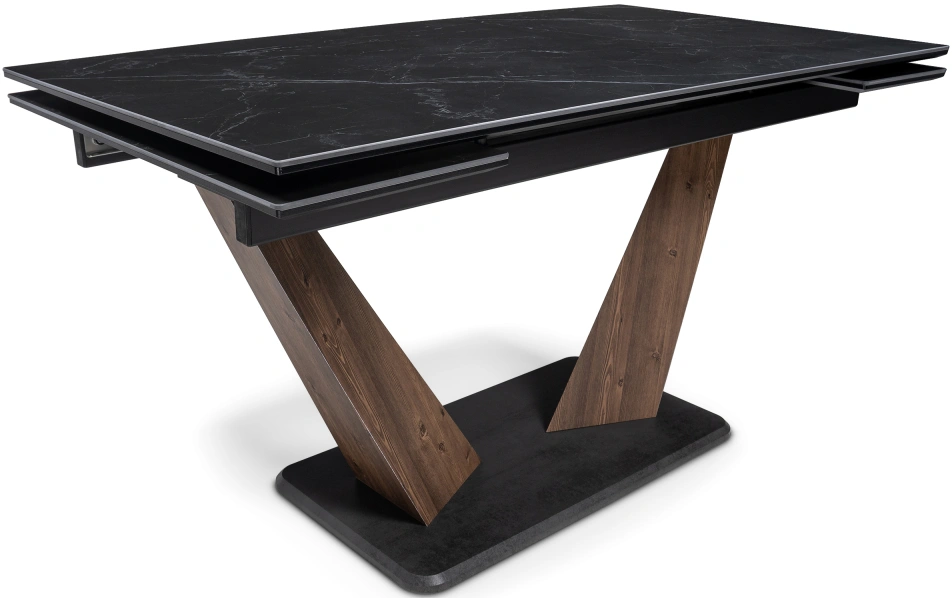 Кухонный стол раздвижной Кели, 140(200), керамика, черный мрамор / орех кантри / черный