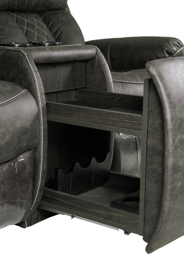 Диван прямой Азалия, электрореклайнер, двухместный, Стайл 04 / Эбен / Контрастная отстрочка