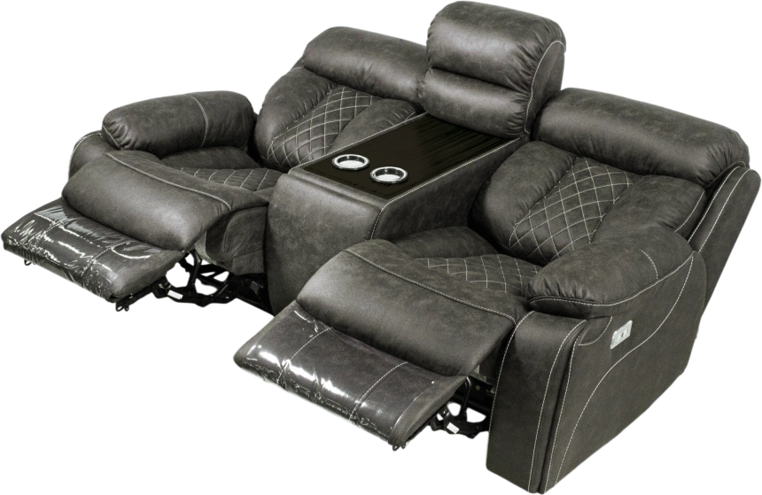 Диван прямой Азалия, электрореклайнер, двухместный, Стайл 04 / Эбен / Контрастная отстрочка