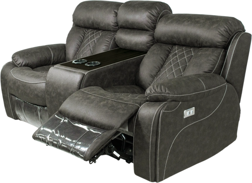 Диван прямой Азалия, электрореклайнер, двухместный, Стайл 04 / Эбен / Контрастная отстрочка